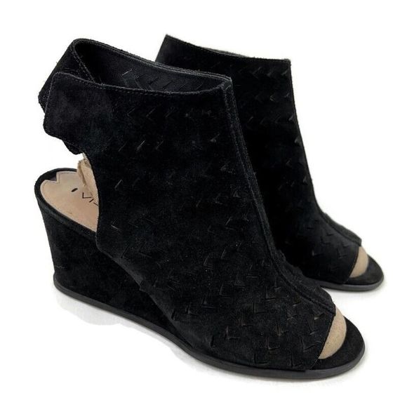 Via Spiga Wedges Womens 8.5 Black Leather Laser Cut Shoes - Picture 2 of 11